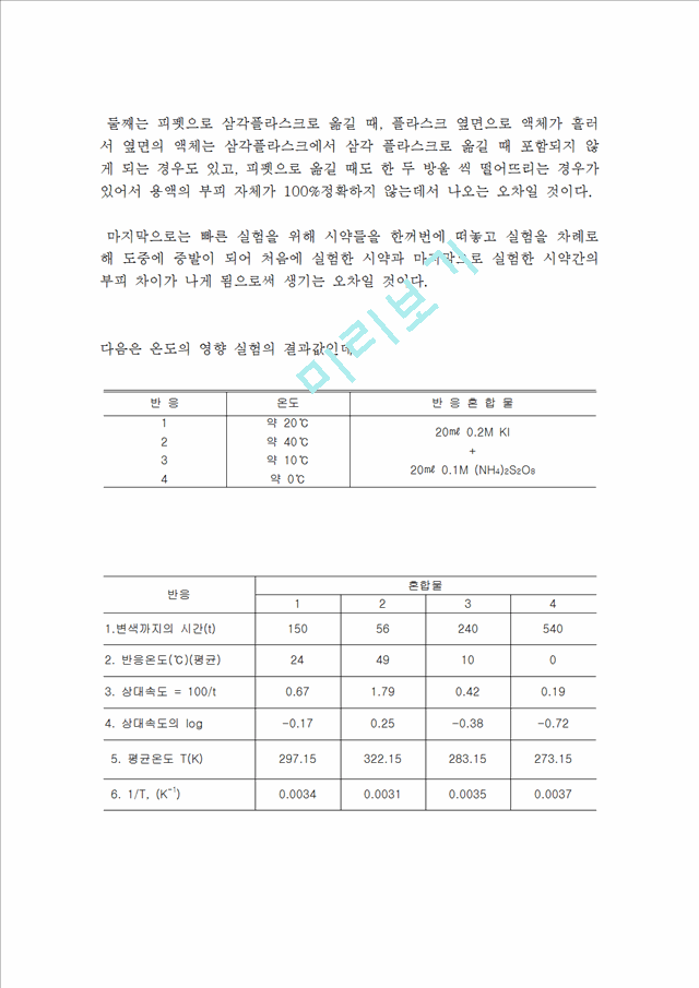 [자연과학]화학반응속도 - 농도 및 온도의 영향.hwp